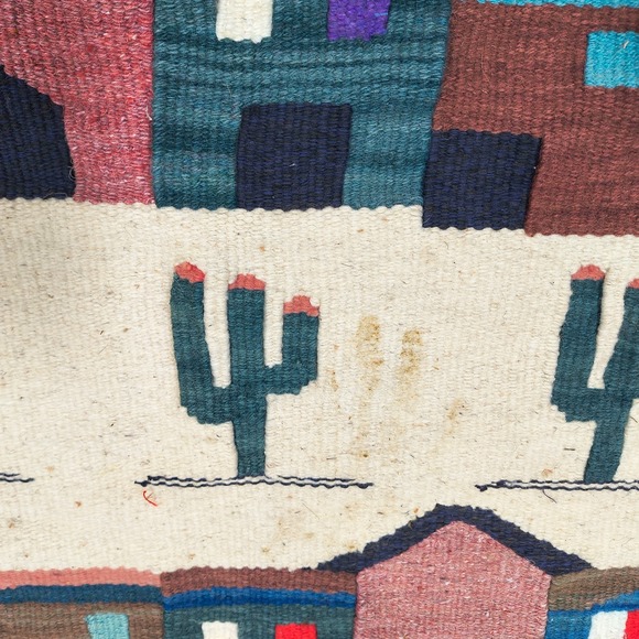 Vintage Southwestern Tapestry Wall Hanging Desert Pueblo Cactus Handwoven 38x28 - Picture 3 of 9